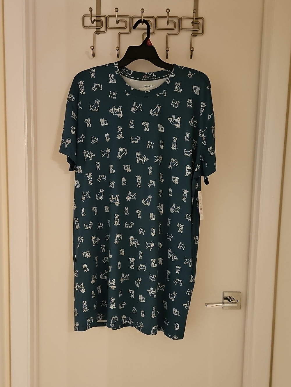 Joyspun Womens 2XL 3XL Short Sleeve Sleepshirt Astro Teal Dog Print NWT